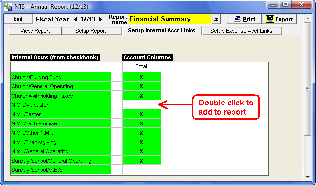 Setup Internal Account Links to Report