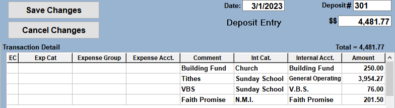 Example Deposit with multiple designated funds