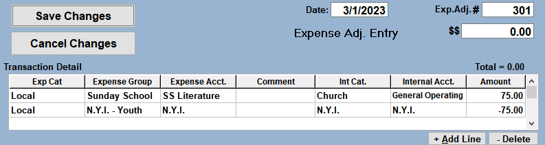 Expense Adjustment for a credit 