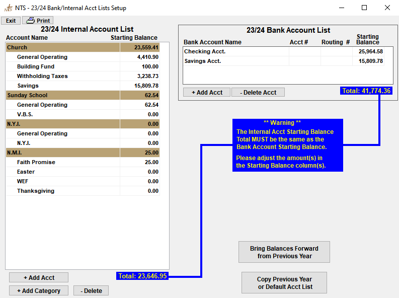 Bank and Internal account balance totals are not equal