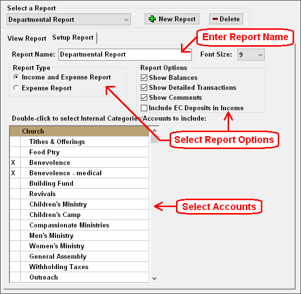 Departmental Report Setup