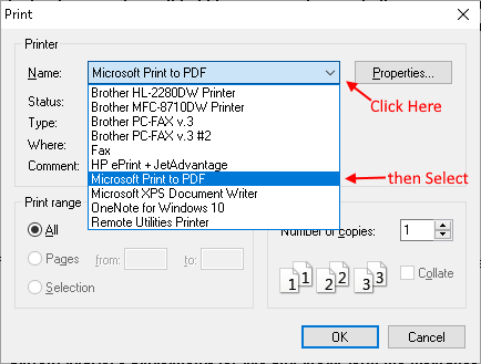 Select PDFCreator from printer list
