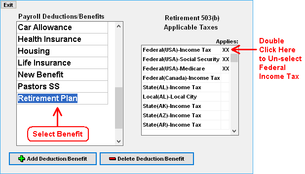 Un-select Federal Income Tax