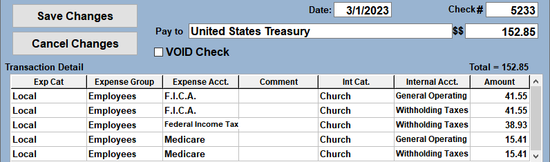 Example IRS Check to pay 941/944 taxes