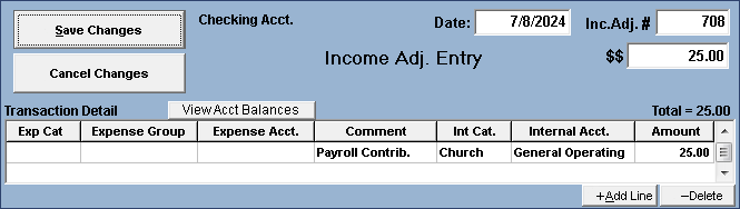 Income Adjustment for pastors payroll contribution