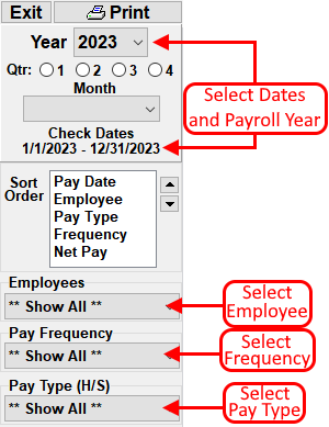 Payroll Summary Report Options