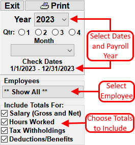 Payroll Summary Report Options