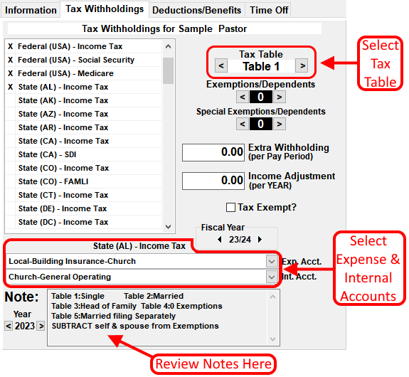 Employee Tax Withholding Setup screen