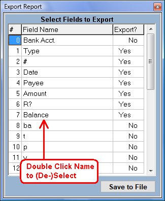 Select Export Options