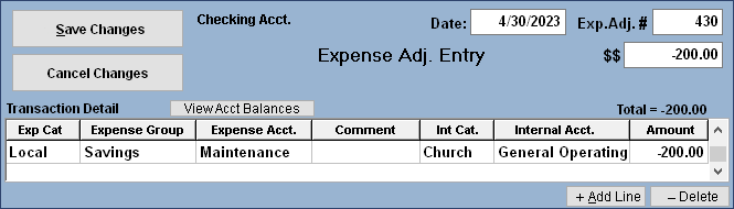 Budget for savings expense adjustment