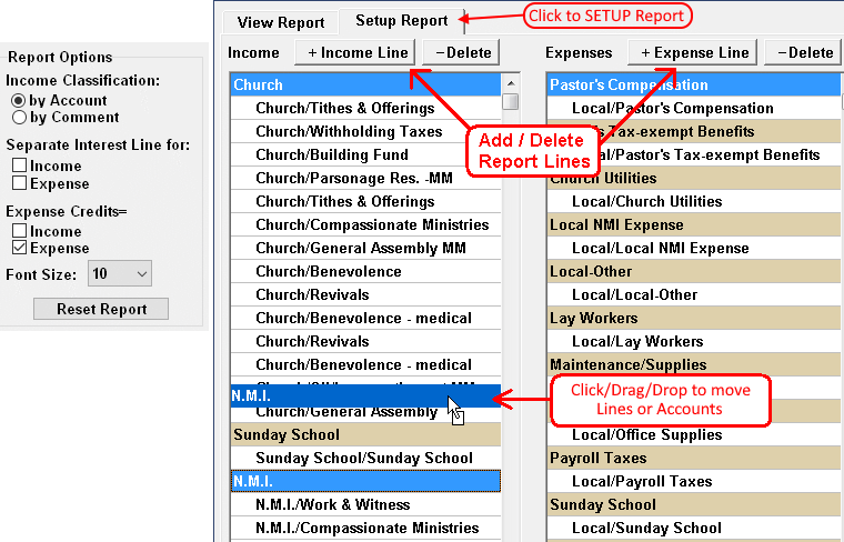 Statement of Activities options